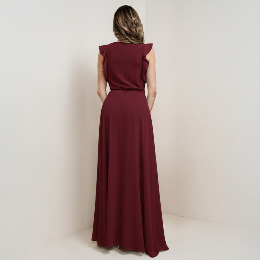 Emma Clara - Vestido de Fiesta Escote en V Loreto Borgoña