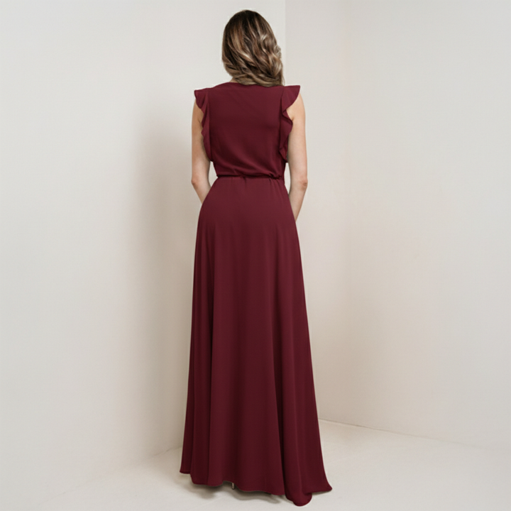 Emma Clara - Vestido de Fiesta Escote en V Loreto Borgoña