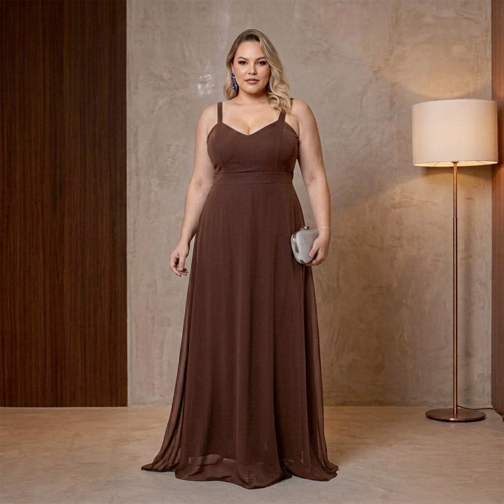 Emma Clara - Vestido de Fiesta Tipo A con Capa de Gasa Lía Chocolate