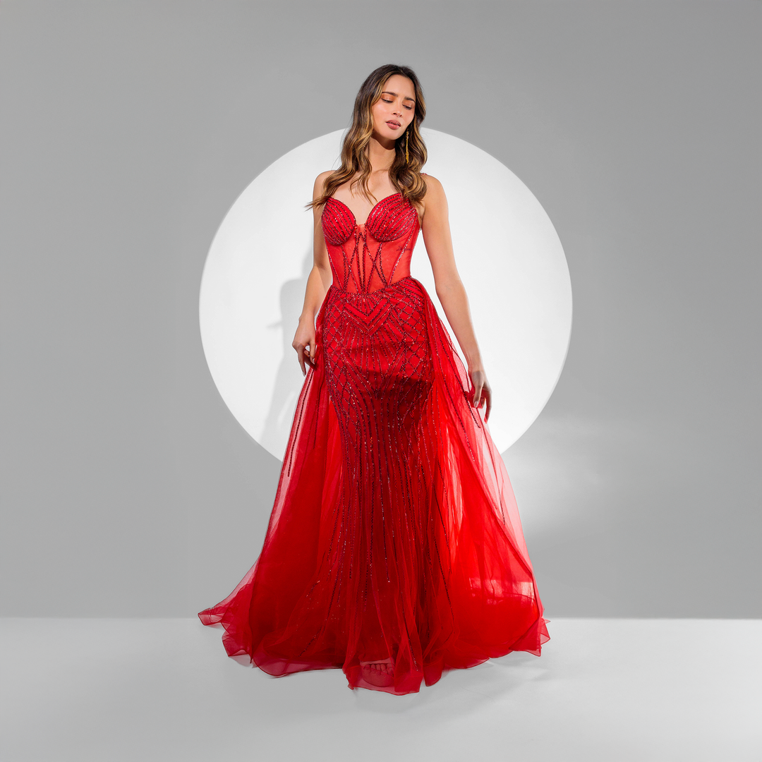 Emma Clara - Vestido de Fiesta Ajustado Con Strass EC0132 Rojo