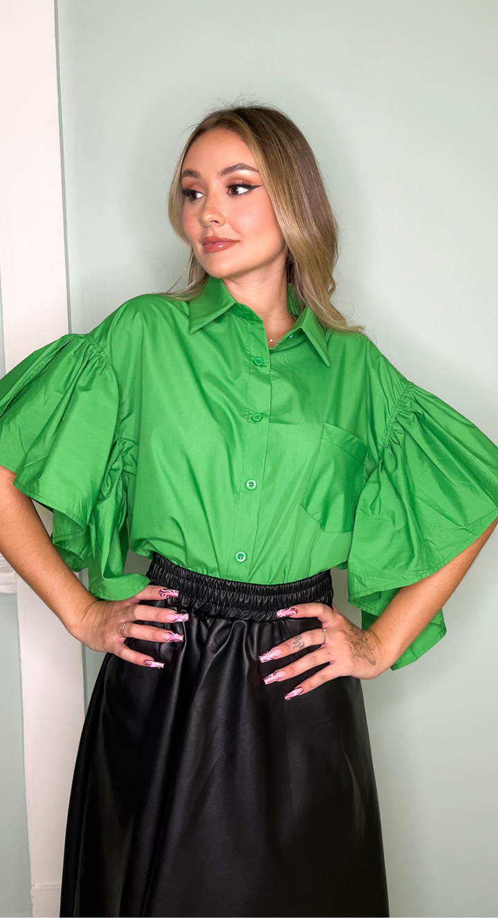 Emma Clara - Blusa Oversize Mangas Acampanadas Verde Esmeralda