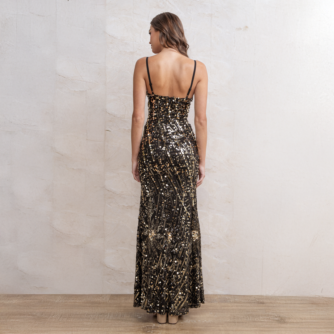 Emma Clara - Vestido de Fiesta Ajustado Brillante Tere Negro