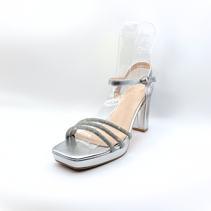 Emma Clara - Zapato de Fiesta Multistraps Brillantes Rita Plateado