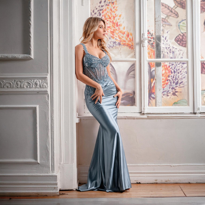 Emma Clara - Vestido de fiesta estilo sirena Begoña Celeste