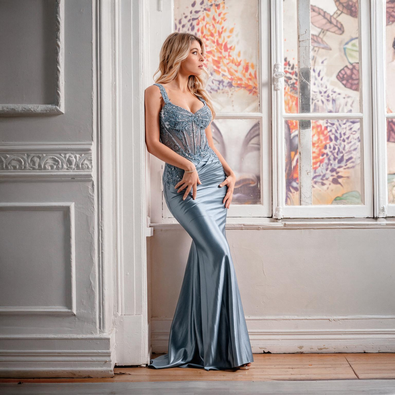 Emma Clara - Vestido de fiesta estilo sirena Begoña Celeste