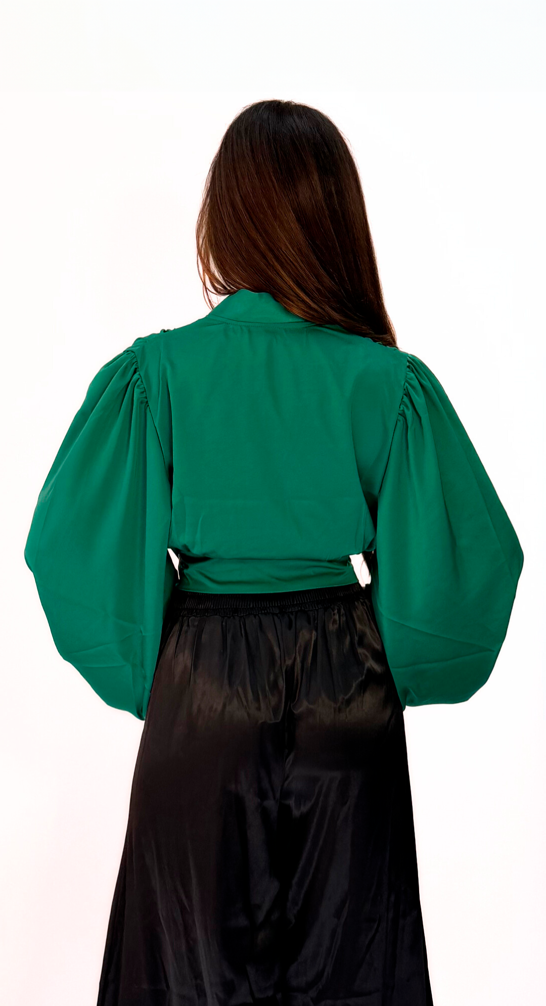 EMMA CLARA - BLUSA MANGA LARGA ESTILO BOMBACHA VERDE ESMERALDA