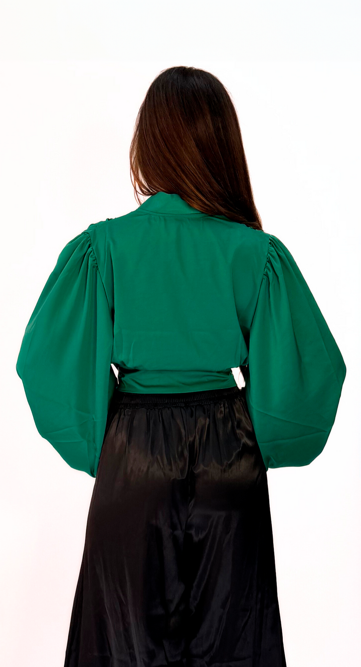 EMMA CLARA - BLUSA MANGA LARGA ESTILO BOMBACHA VERDE ESMERALDA
