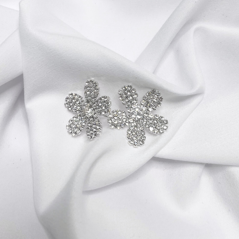 Emma Clara - Aros de fiesta diseño Flor Strass Plateado