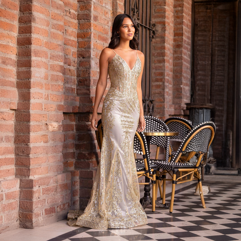 Emma Clara  - Vestido de Fiesta Sirena Brillante Marta Gold Mist