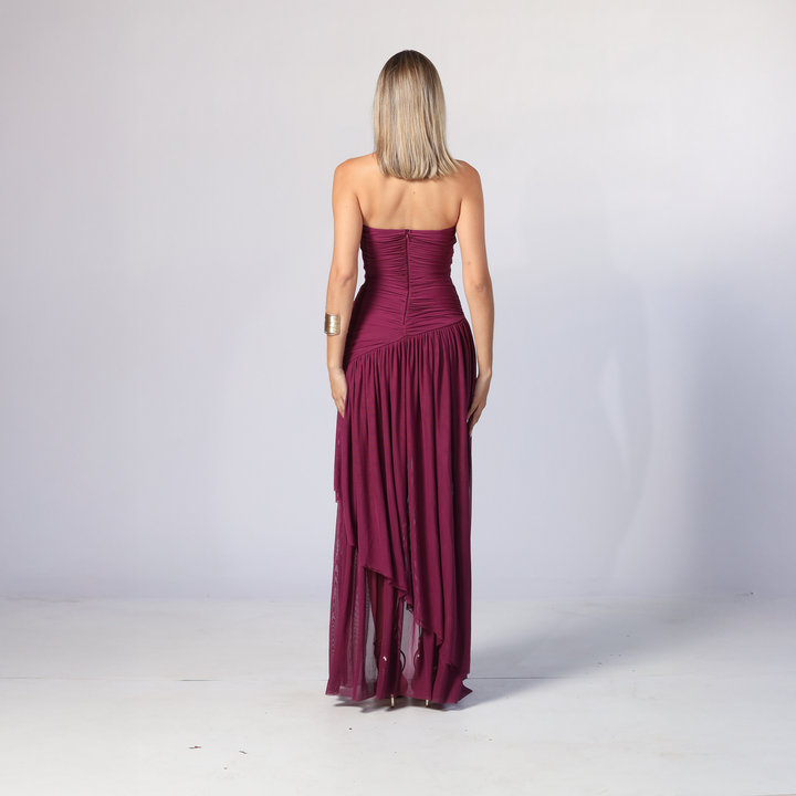 Emma Clara - Vestido de Fiesta Strapless Asimétrico Giuli Magenta