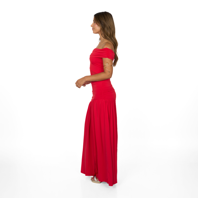 Emma Clara - Vestido largo rojo con escote off shoulder Mika