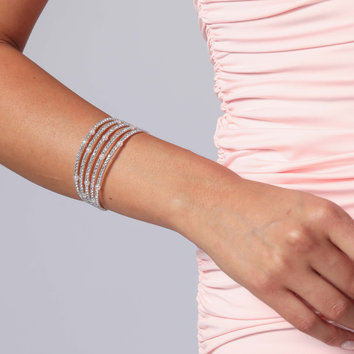 Emma Clara - Pulsera de Fiesta Strass con Perlas Plateada