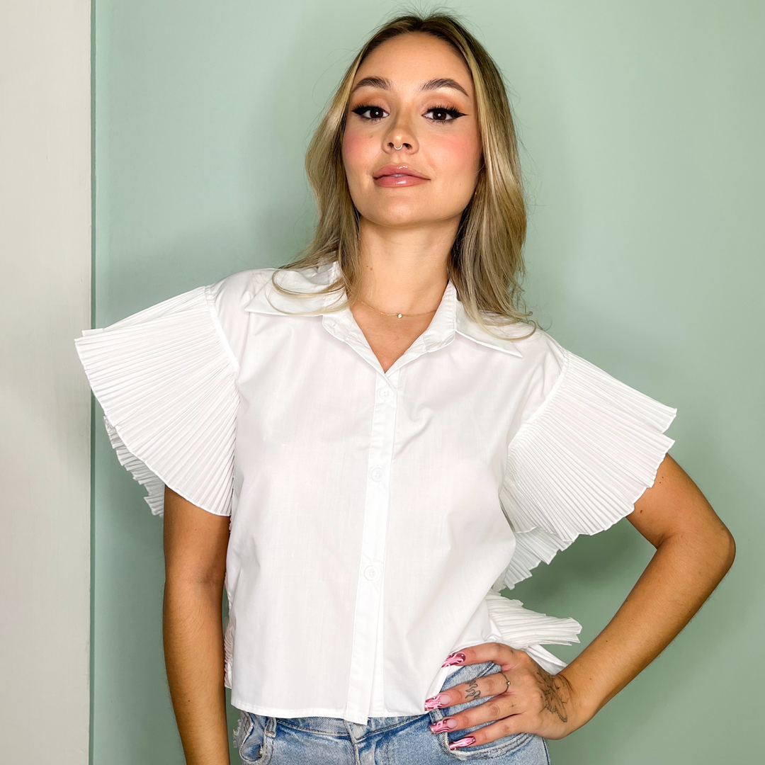 Emma Clara - Blusa Elegante Acabado Drapeado Eda Blanco