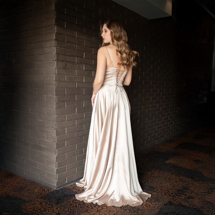 Emma Clara - Vestido De Fiesta Satín Con Corset EC0139 Champagne