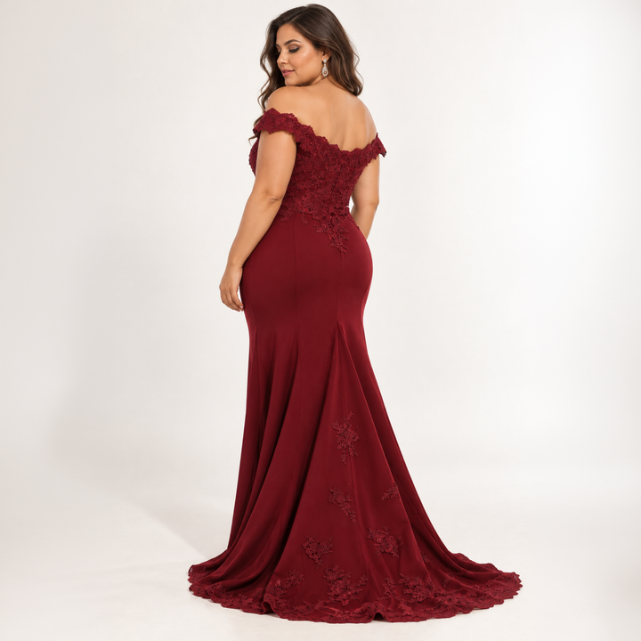 Emma Clara - Vestido de Fiesta Ajustado Sirena Cristi Borgoña
