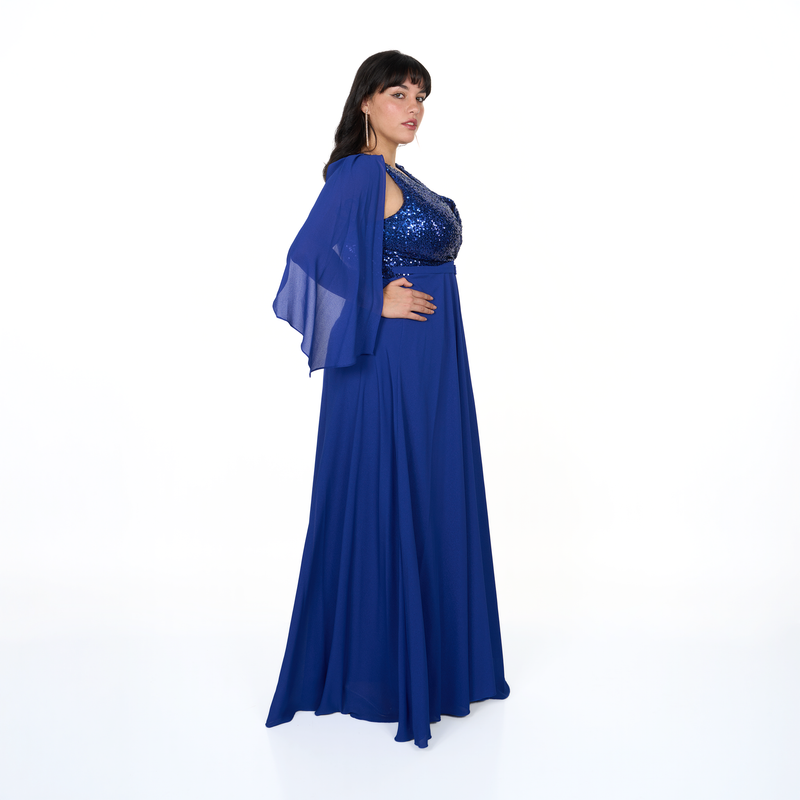 Emma Clara - Vestido de Fiesta Tipo A Lentejuela Mini Flor Azul Royal