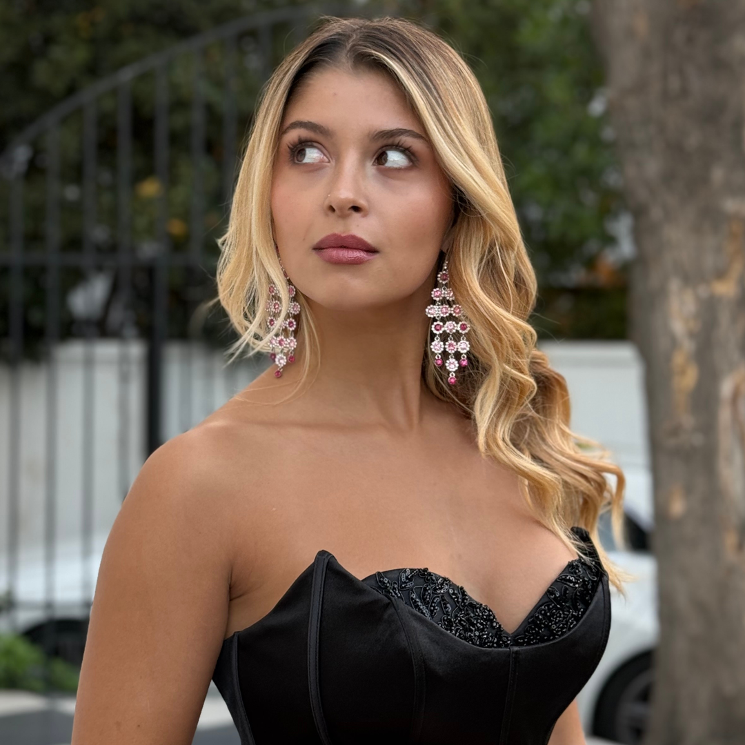 Emma Clara - Aros Colgantes Cristales Flor Fucsia