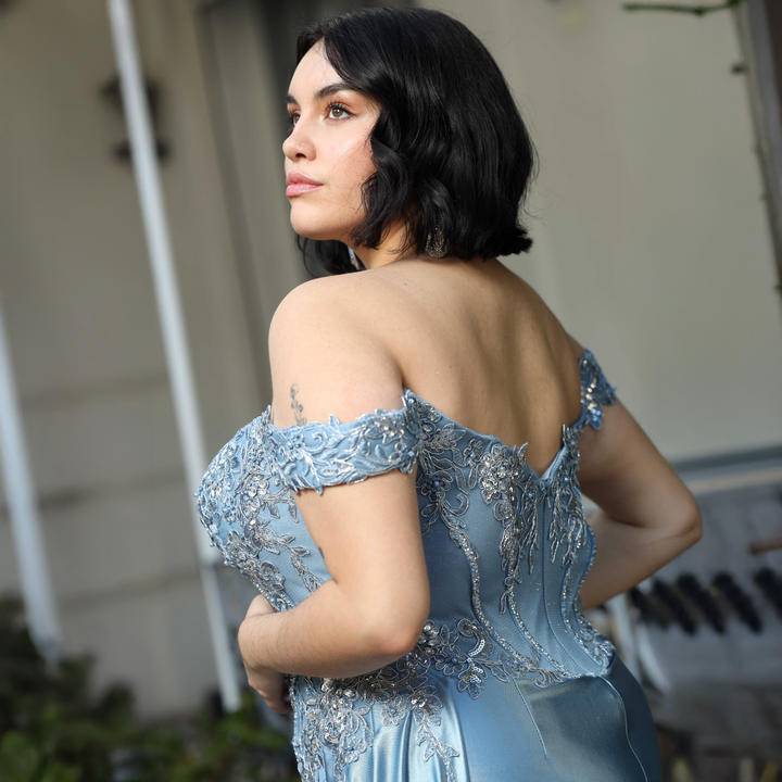 Emma Clara - Vestido de fiesta Corset pedrería Luciana Dusty Blue