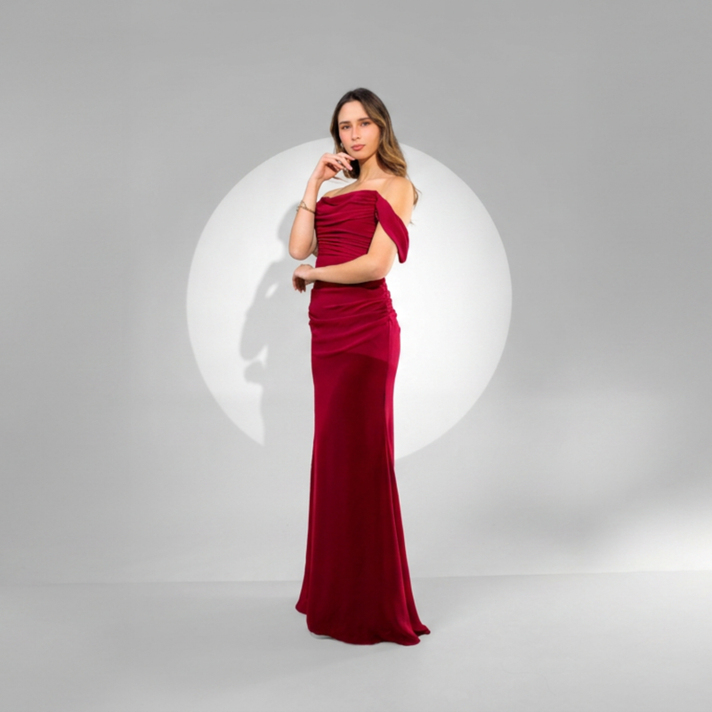 Emma Clara - Vestido de Fiesta largo borgoña corsé drapeado sirena