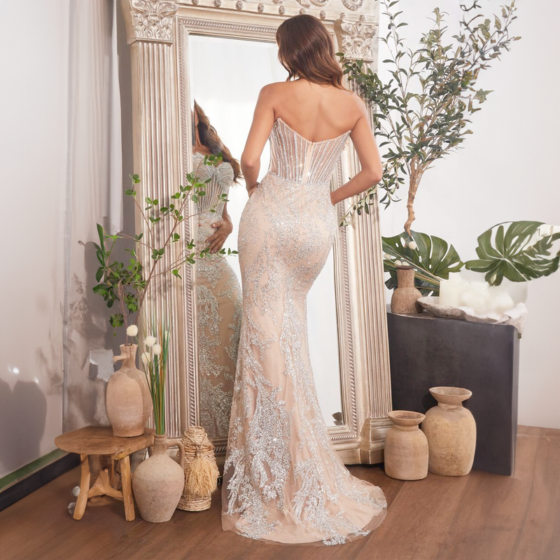 Emma Clara - Vestido de Fiesta Sirena Corset Gala Plateado