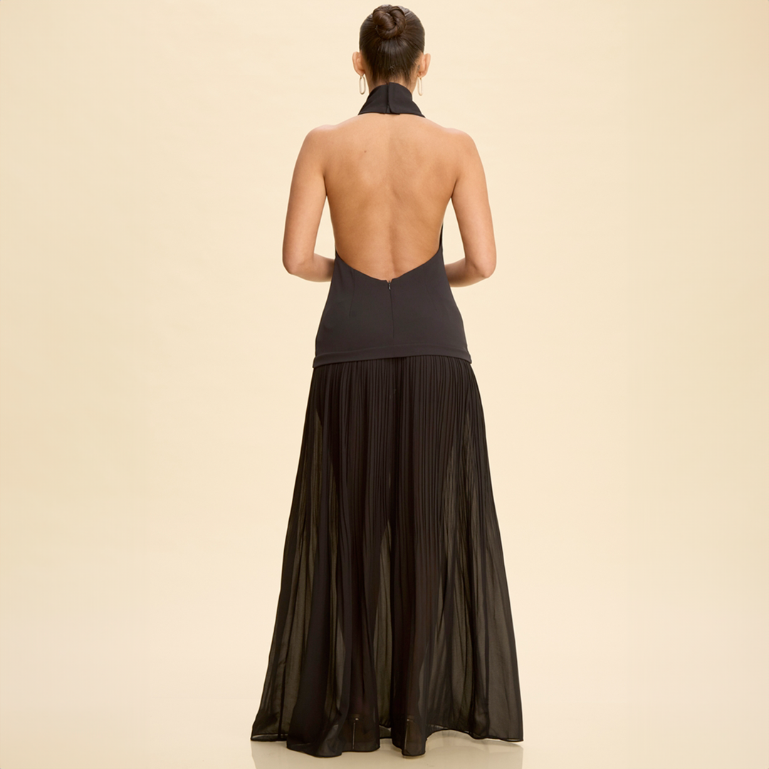 Emma Clara - Vestido largo halter con espalda descubierta Sarita Negro