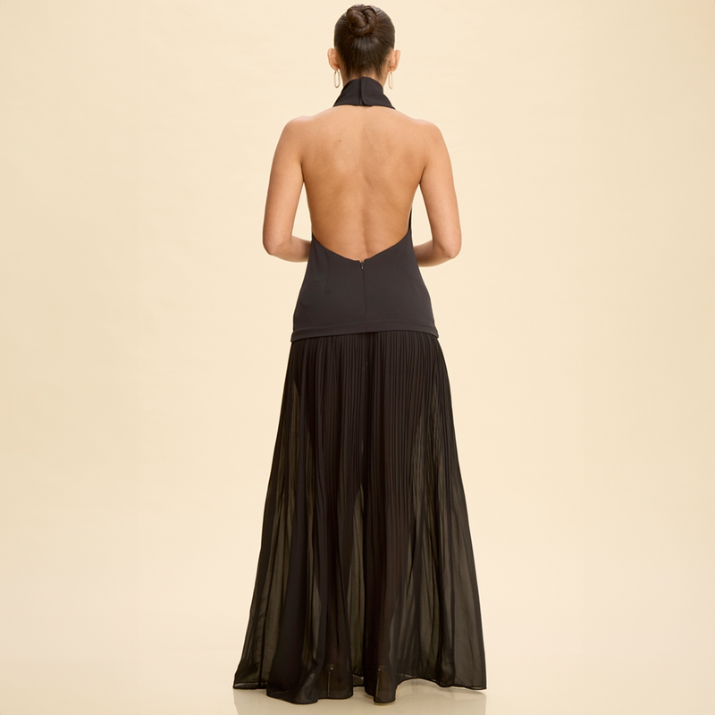 Emma Clara - Vestido largo halter con espalda descubierta Sarita Negro