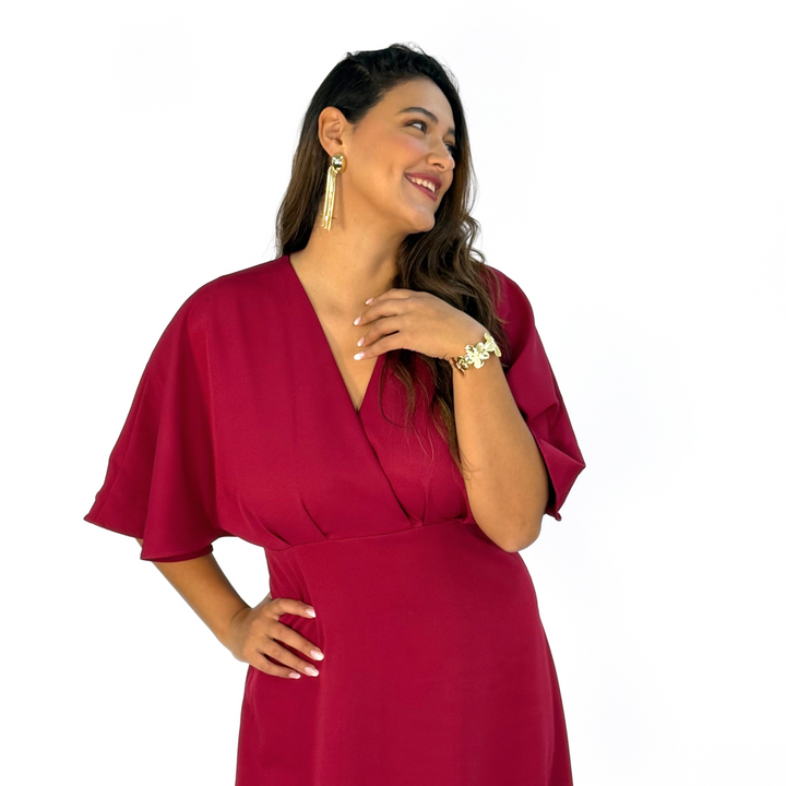 Emma Clara - Vestido Largo Manga Amplia Josefa Borgoña