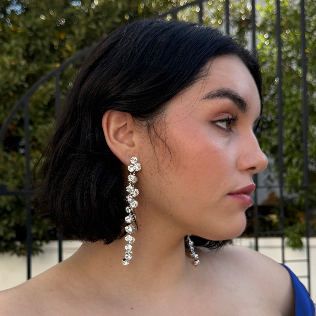 Emma Clara - Aros Largos Cascada de Cristales Plateados