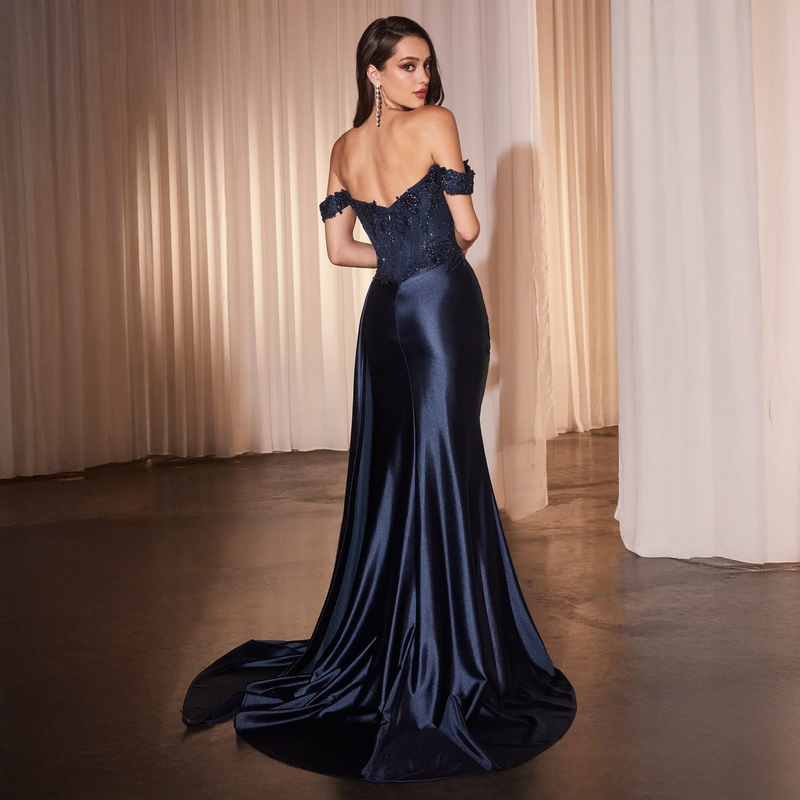 Emma Clara - Vestido de Fiesta Escote Off Shoulder Luciana Azul Navy