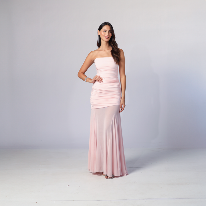 Emma Clara - Vestido de Fiesta Strapless Drapeado Eda Rosa Pastel