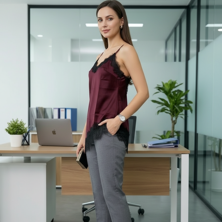 Emma Clara - Polera Lencera Encaje Elisa Borgoña