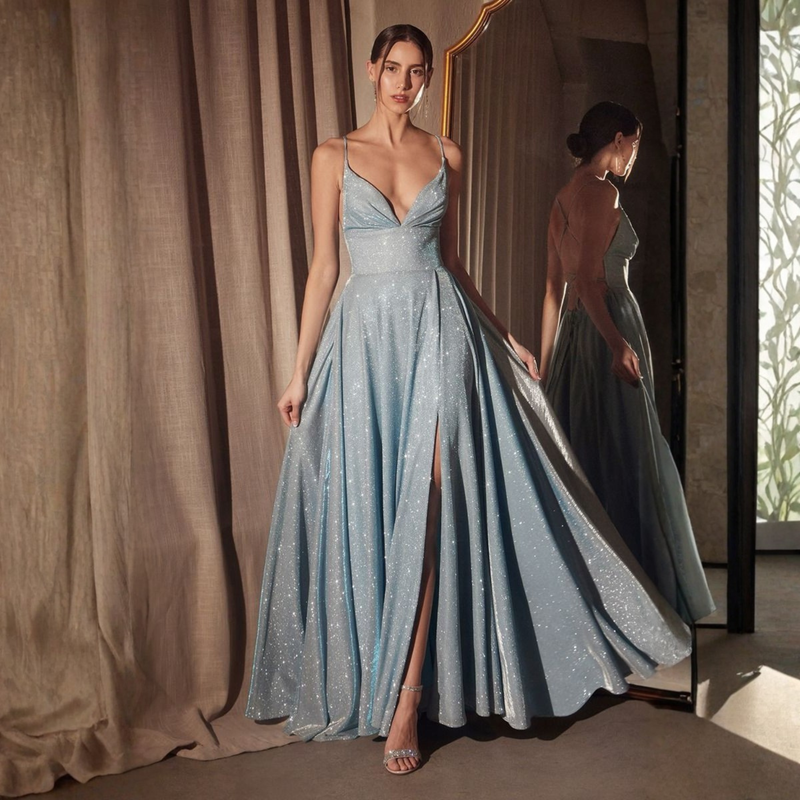 Emma Clara - Vestido de Fiesta Escote en V Beatriz Celeste