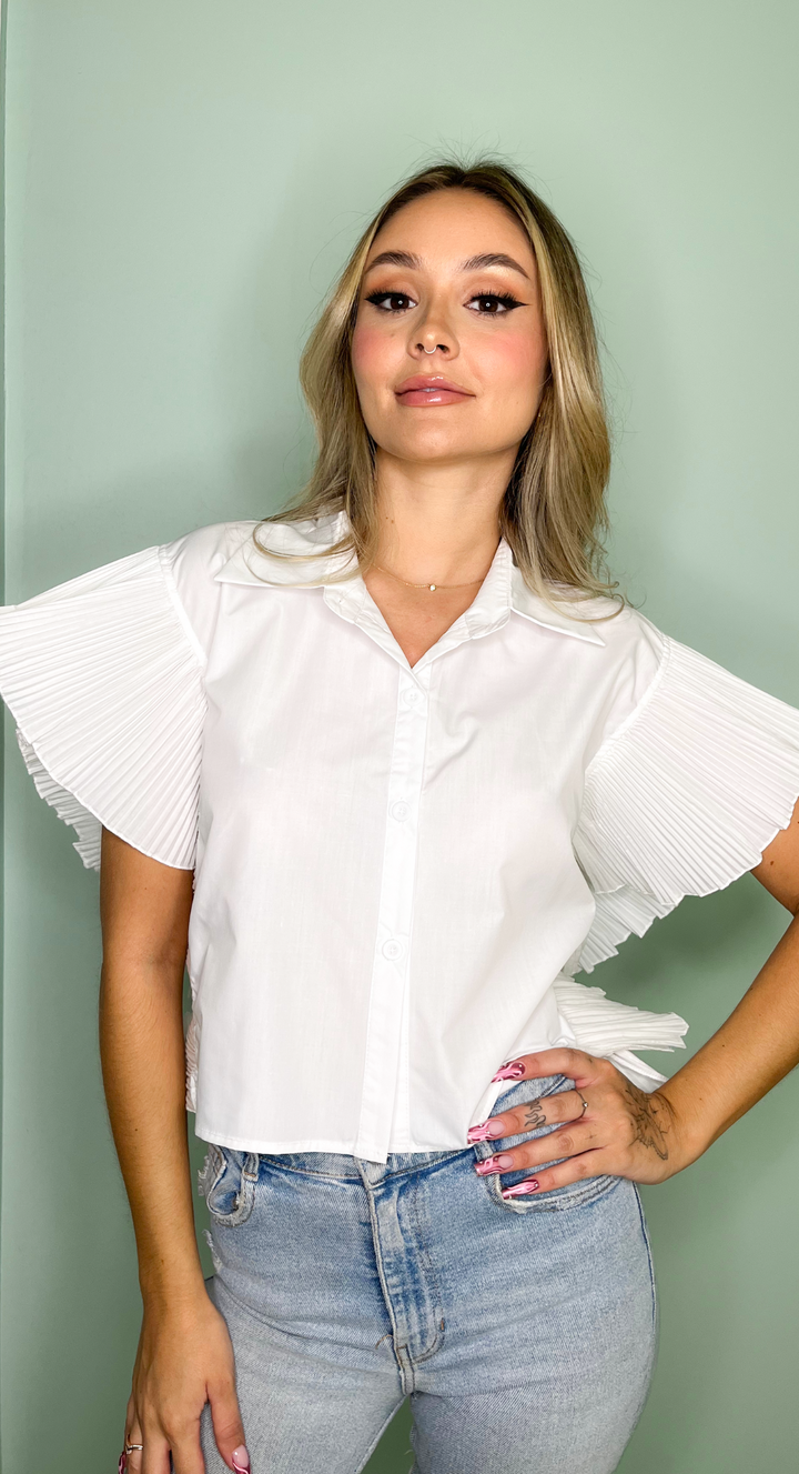 Emma Clara - Blusa Elegante Acabado drapeado Blanco