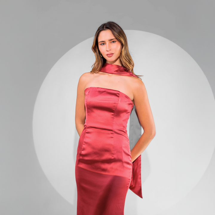 Emma Clara - Vestido Halter Satín EC0120 Sienna Rose