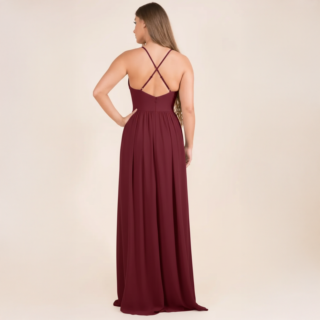 Emma Clara - Vestido de Fiesta Escote en V Minerva Borgoña