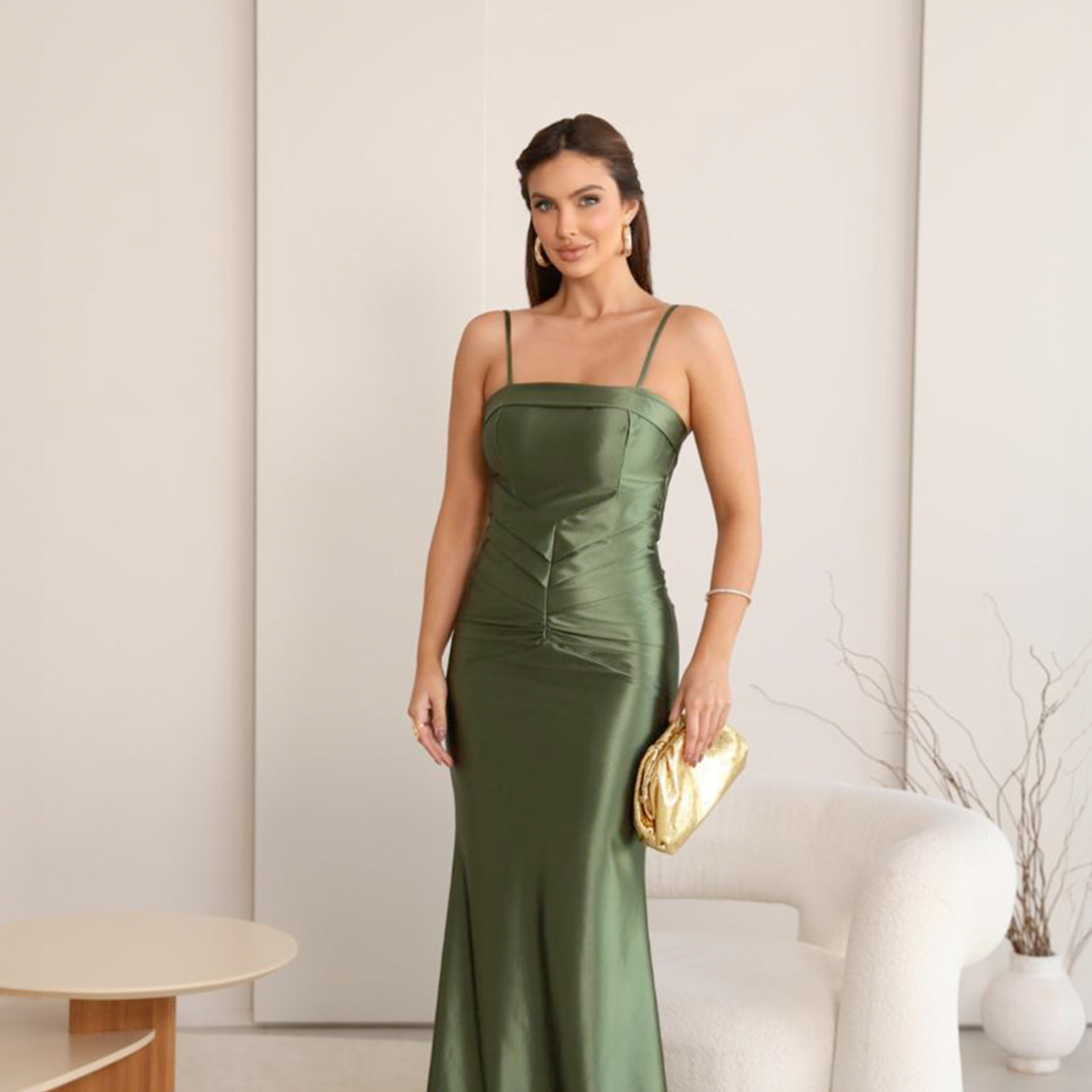 Emma Clara - Vestido de Fiesta Ajustado Capa desmontable Elsa Verde Olivo