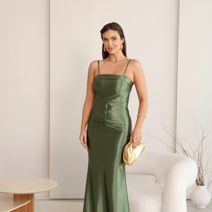 Emma Clara - Vestido de Fiesta Ajustado Capa desmontable Elsa Verde Olivo