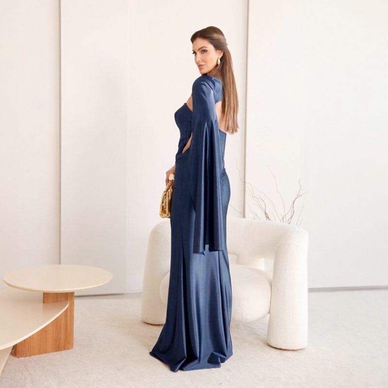 Emma Clara - Vestido de Fiesta Ajustado Capa desmontable Elsa Azul Marino