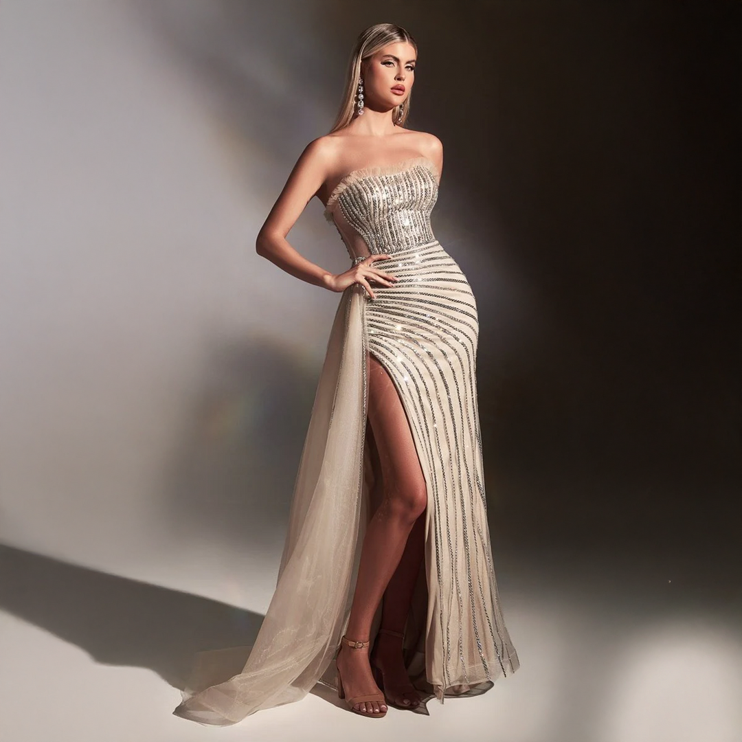 Emma Clara - Vestido de Fiesta Strapless con Strass EC0126 Silver