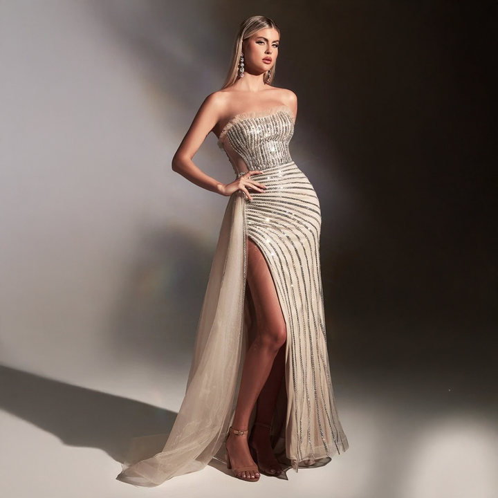 Emma Clara - Vestido de Fiesta Strapless con Strass EC0126 Silver