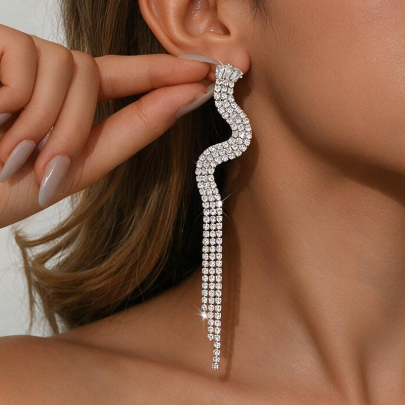 Emma Clara - Aros de Fiesta Strass Largos Plateado