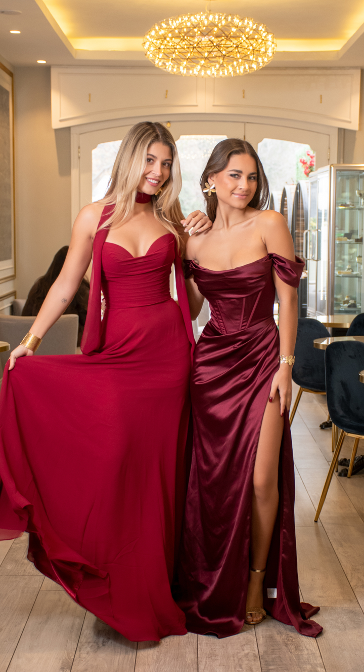 Emma Clara - Vestido largo ajustado Amaya Borgoña
