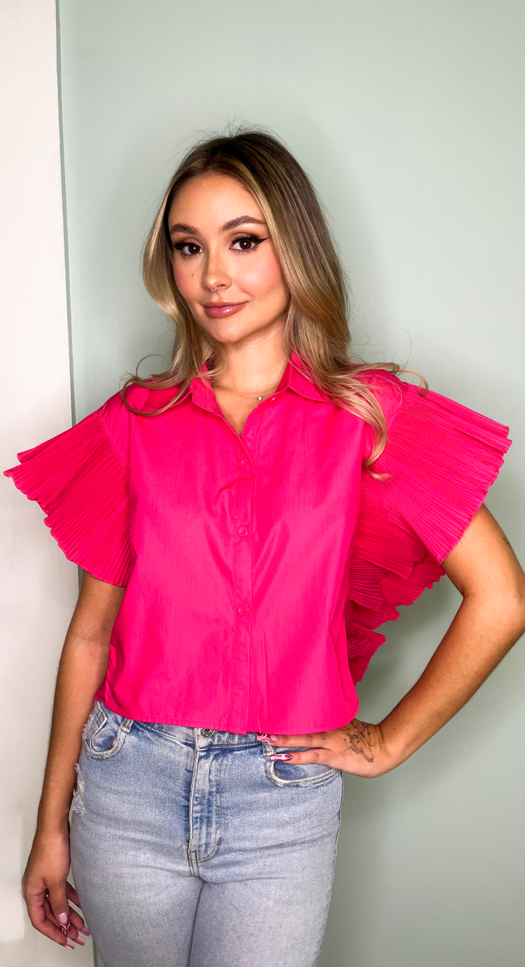 Emma Clara - Blusa Elegante Acabado drapeado Fucsia