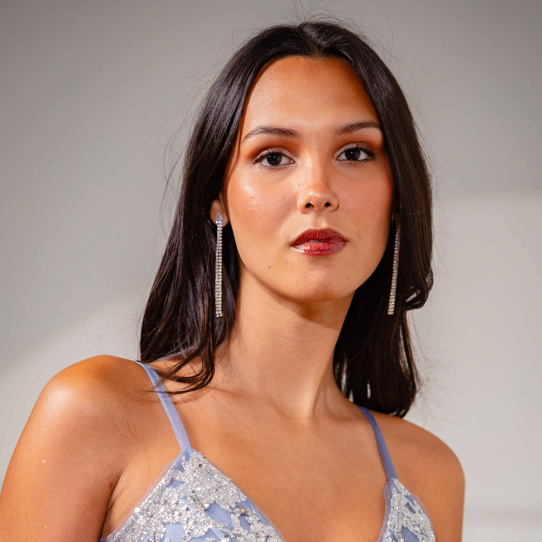 Emma Clara - Aros Strass Plateado Diseño Celeste Fiesta