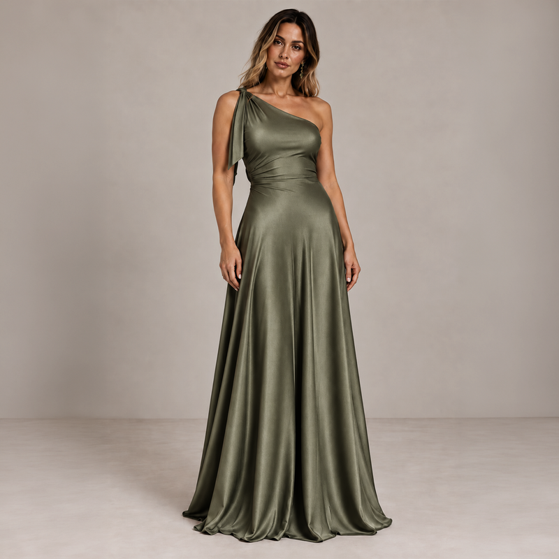 Emma Clara - Vestido de Fiesta Asimétrico Rafa Verde Olivo