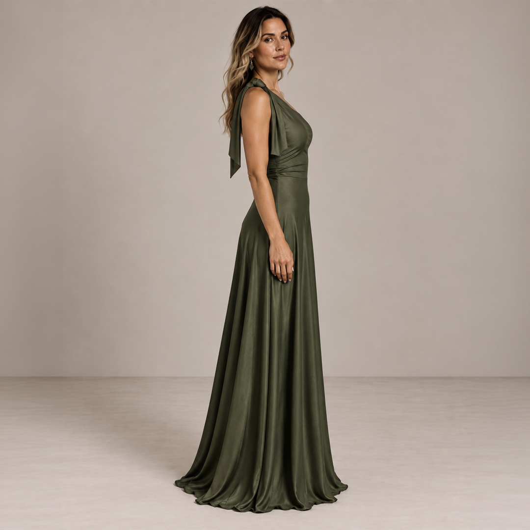 Emma Clara - Vestido de Fiesta Asimétrico Rafa Verde Olivo