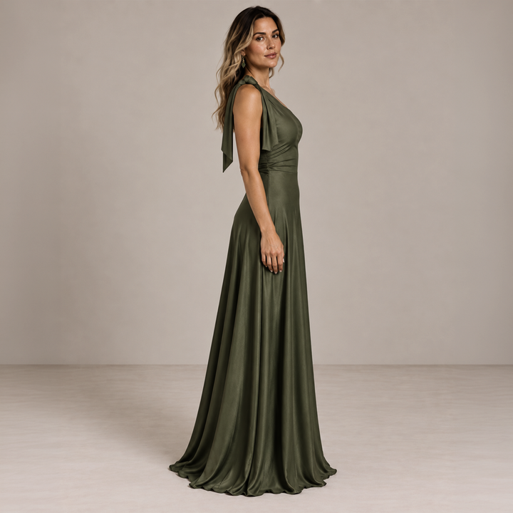 Emma Clara - Vestido de Fiesta Asimétrico Rafa Verde Olivo