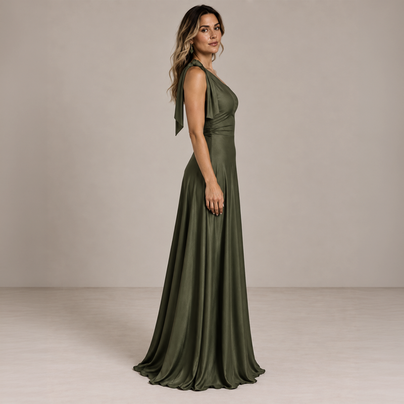Emma Clara - Vestido de Fiesta Asimétrico Rafa Verde Olivo