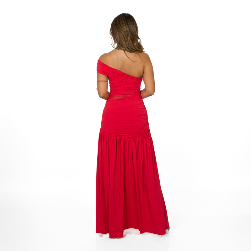 Emma Clara - Vestido largo rojo con escote off shoulder Mika