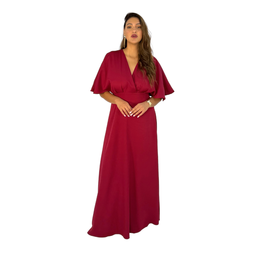 Emma Clara - Vestido Largo Manga Amplia Josefa Borgoña